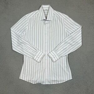 State & Liberty White Performance Stretch Stripe Men's Button Front Size Small